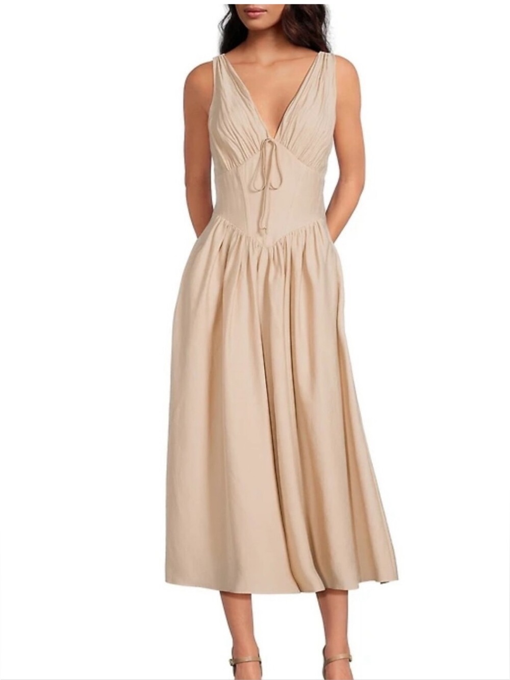 Gianni Bini Ulla V-Neck Sleeveless Drop Waist A-Line Midi Dress